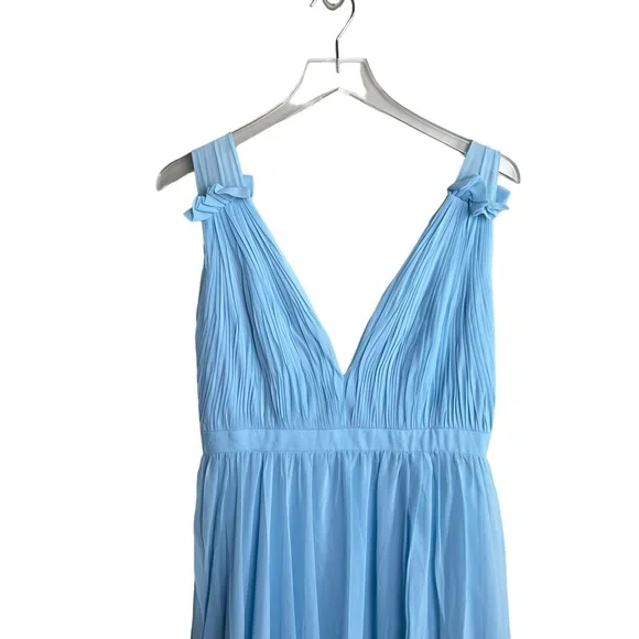 MAC DUGGAL | Powder Blue Grecian Gown Maxi Pleated Chiffon Sleeveless V Neck - Picture 6 of 6
